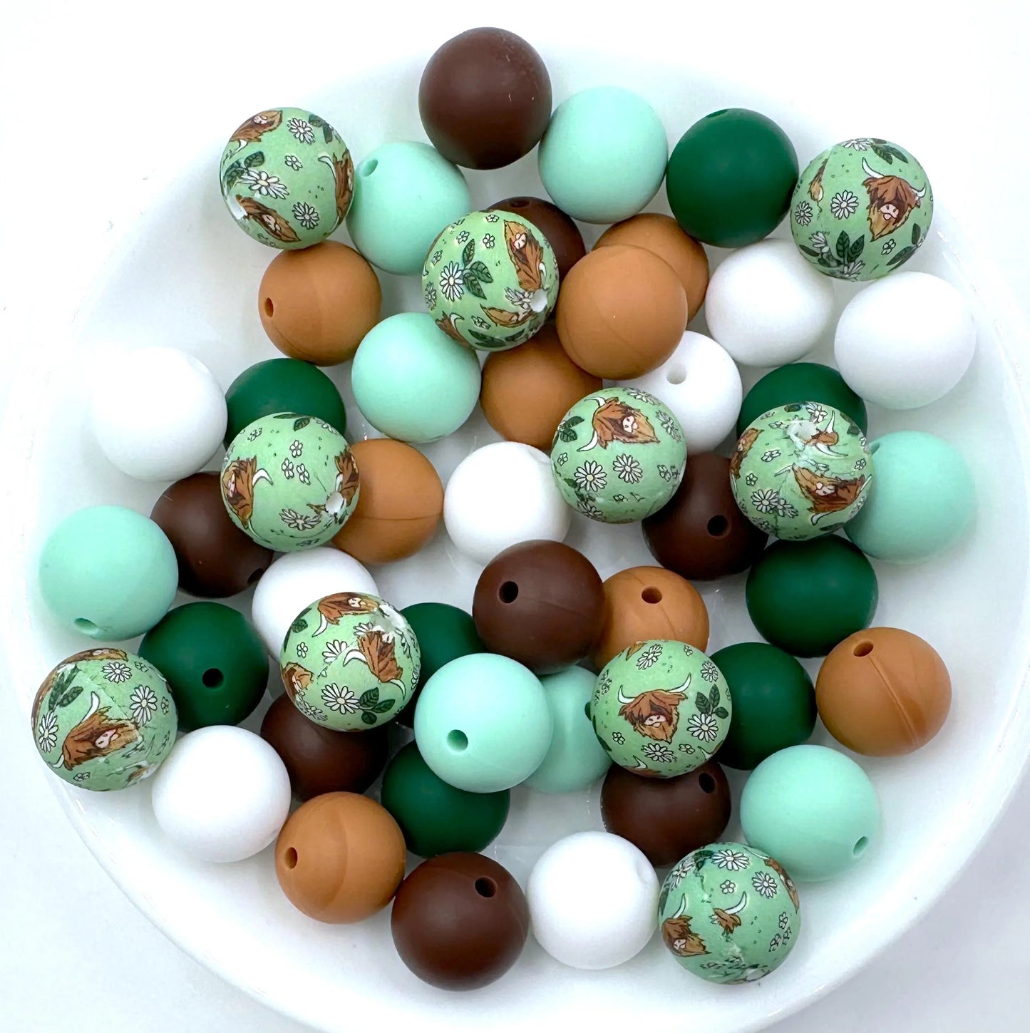 50pcs 15mm Silicone Solid and Printed Round Beads Mix Kits for Beadable Pen Keychain Car Charm Crafting Jewelry Making DIY Bracelet Wristlets Cup Charms Handmade Craft Supplies