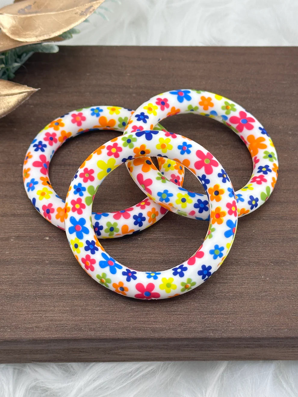 65mm Silicone Printed Ring, Round Silicone Solid Glitter Ring with 2 hole,Silicone beadable O rings,Silicone Loop for Car Hanging Charm Making