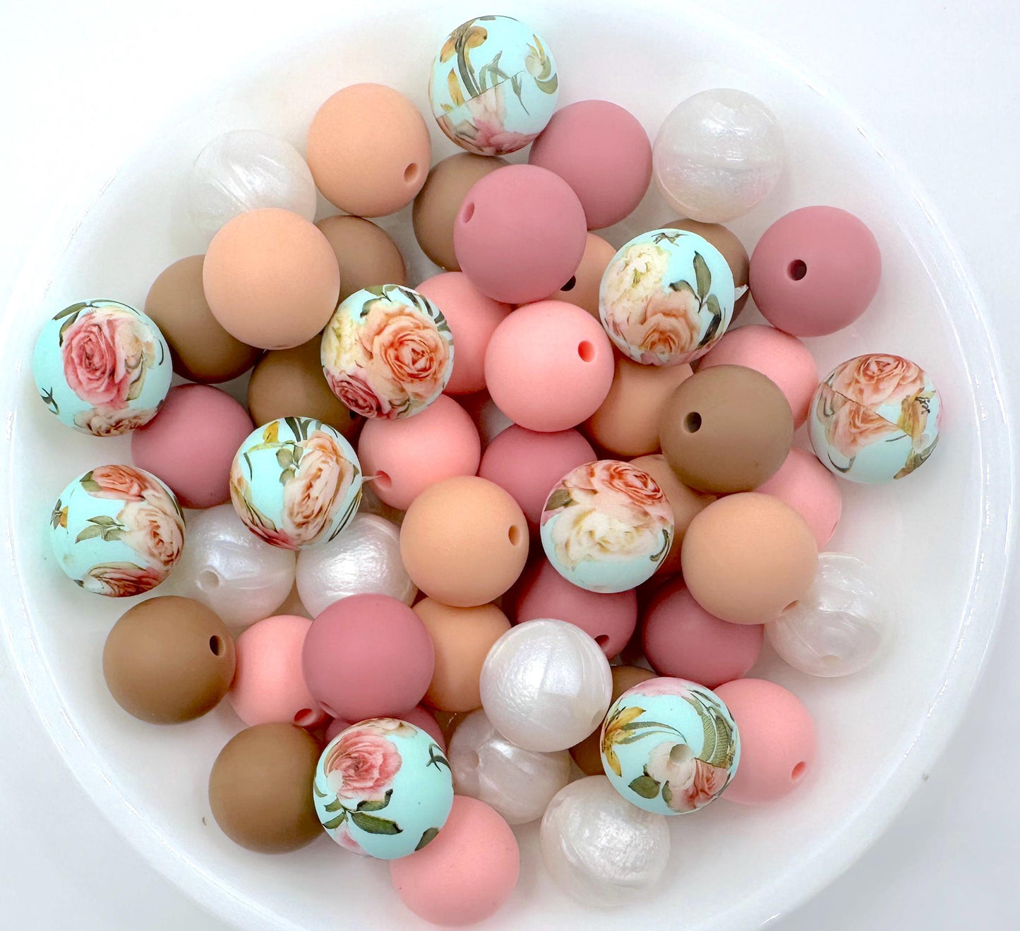 50pcs 15mm Silicone Solid and Printed Round Beads Mix Kits for Beadable Pen Keychain Car Charm Crafting Jewelry Making DIY Bracelet Wristlets Cup Charms Handmade Craft Supplies