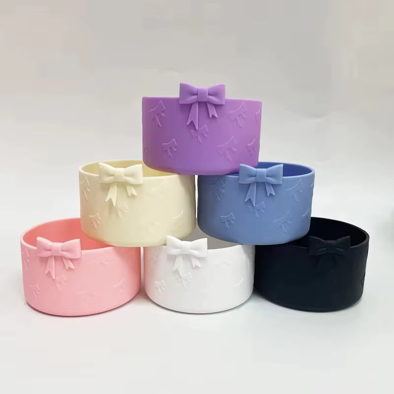 Bow Silicone Solid Glitter Boot for Stanley Cup,Anti-Slip Bottom Sleeve Cover for 40oz & 30oz Tumbler Cup Accessories,Cute 3D Bow Silicone Boot Sleeve for Tumbler Bottom Protector,Water Glasses
