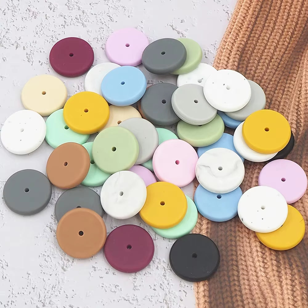 25mm Flat Round Silicone Beads Coin Loose Beads for DIY Pen Keychain Necklace Bracelet Earring Pendants Jewelry Making