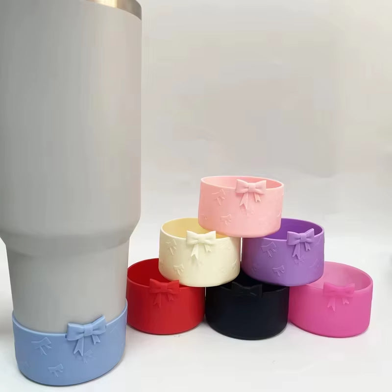 Bow Silicone Solid Glitter Boot for Stanley Cup,Anti-Slip Bottom Sleeve Cover for 40oz & 30oz Tumbler Cup Accessories,Cute 3D Bow Silicone Boot Sleeve for Tumbler Bottom Protector,Water Glasses