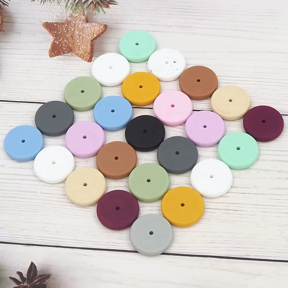 25mm Flat Round Silicone Beads Coin Loose Beads for DIY Pen Keychain Necklace Bracelet Earring Pendants Jewelry Making