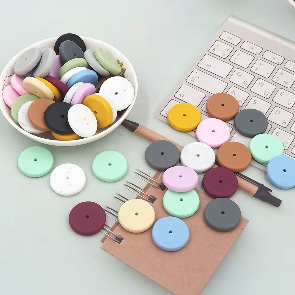 25mm Flat Round Silicone Beads Coin Loose Beads for DIY Pen Keychain Necklace Bracelet Earring Pendants Jewelry Making