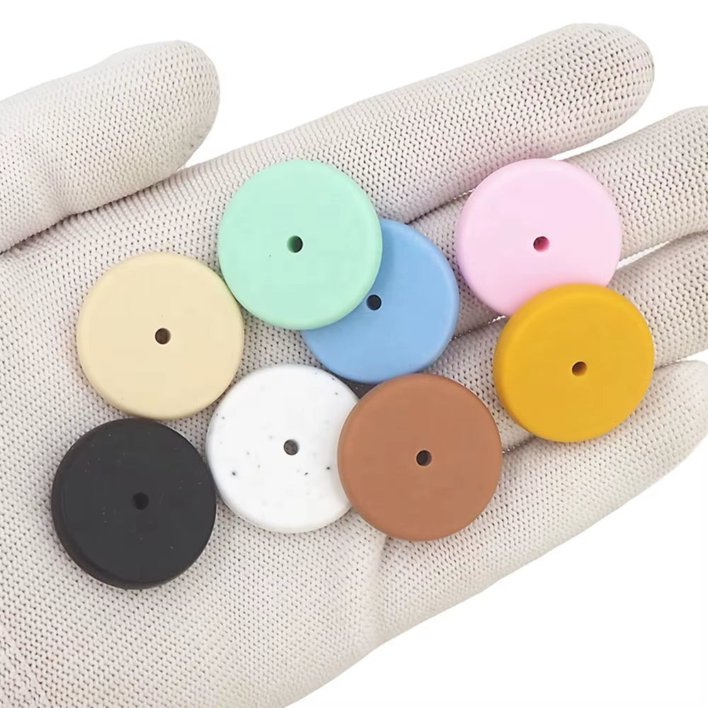 25mm Flat Round Silicone Beads Coin Loose Beads for DIY Pen Keychain Necklace Bracelet Earring Pendants Jewelry Making