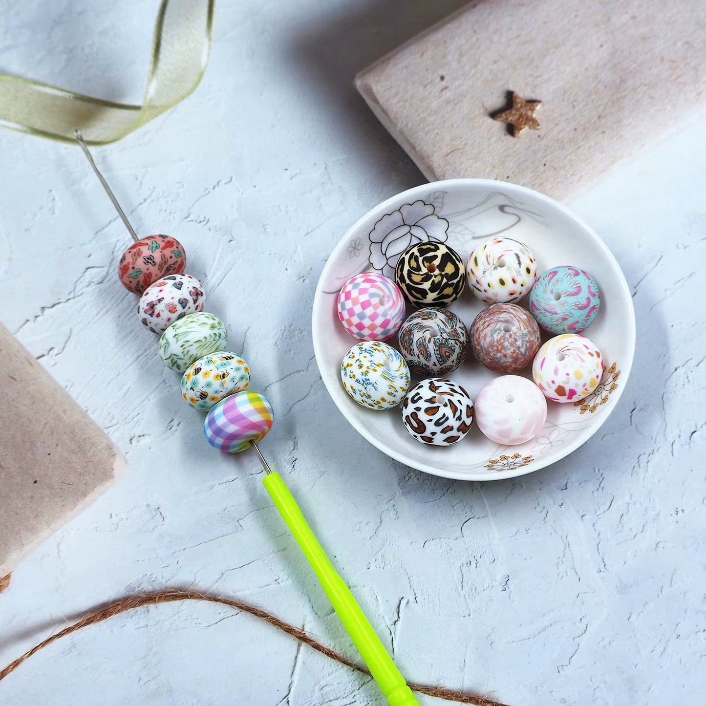 23mm Large Silicone Printed Abacus Beads for DIY Crafts Keychain Jewelry Making
