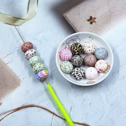 23mm Large Silicone Printed Abacus Beads for DIY Crafts Keychain Jewelry Making