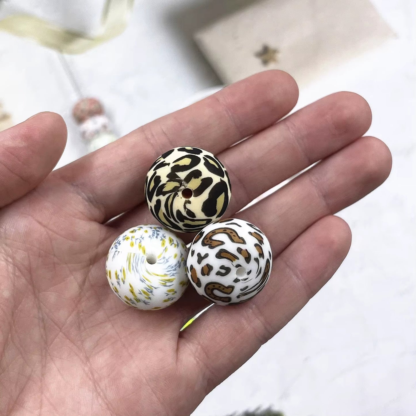 23mm Large Silicone Printed Abacus Beads for DIY Crafts Keychain Jewelry Making