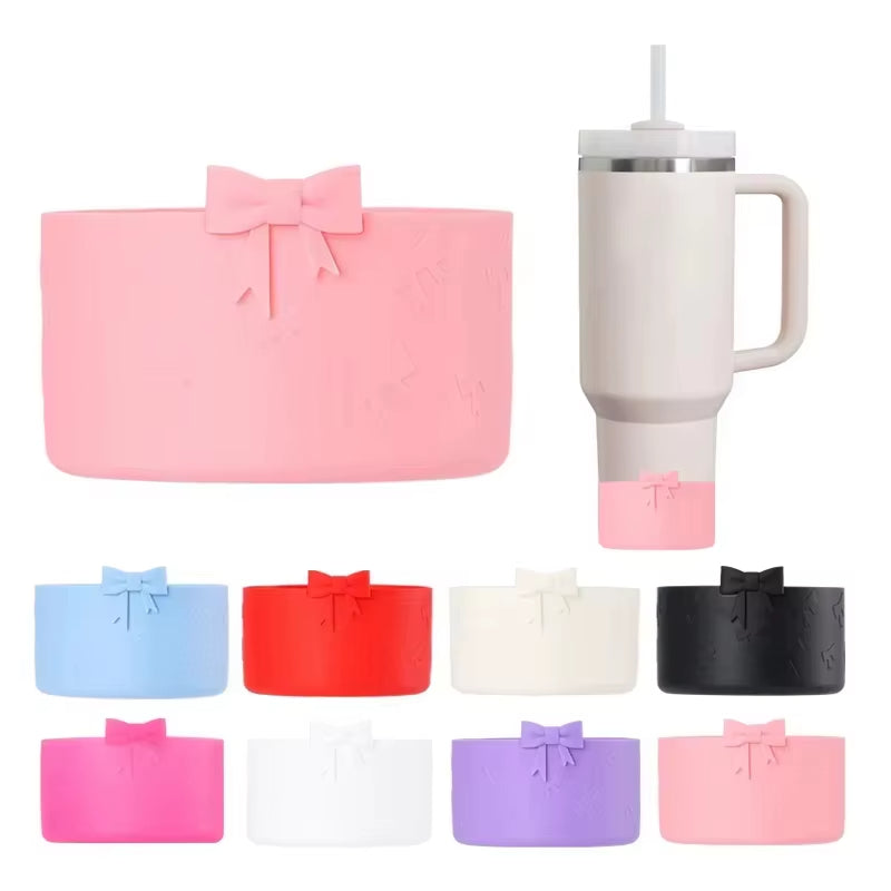 Bow Silicone Solid Glitter Boot for Stanley Cup,Anti-Slip Bottom Sleeve Cover for 40oz & 30oz Tumbler Cup Accessories,Cute 3D Bow Silicone Boot Sleeve for Tumbler Bottom Protector,Water Glasses