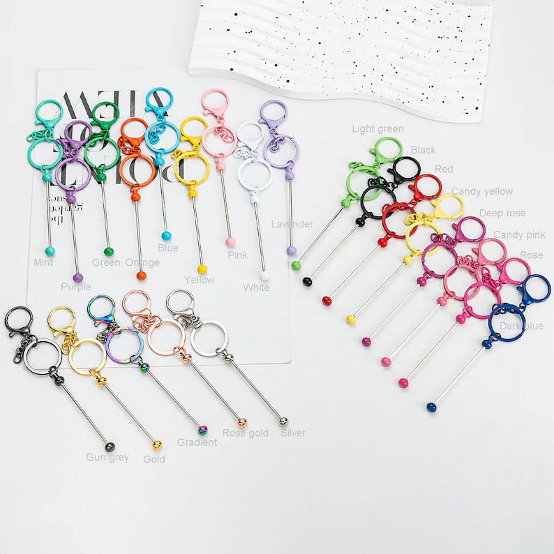 Beadable Bar Blank Keychains, Bar keychain,Beadable Metal Keychains,Beaded Crafts, Plated Metal Keyrings and Swivel Clasps, DIY Crafting