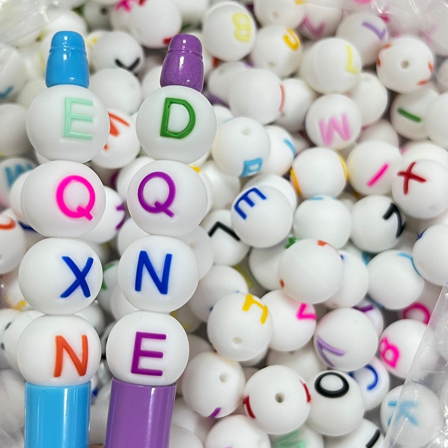 26pcs/pack Round Silicone Alphabet Letter Beads - DIY Keychain, Pen, Jewelry Making Beads