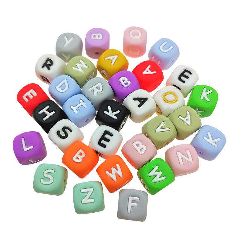 26pcs/pack 12mm Square Cube Letter Silicone Beads, Silicone Letters Beads, English Alphabet Letter Beads, Soft Loose Beads, Jewelry Craft Making