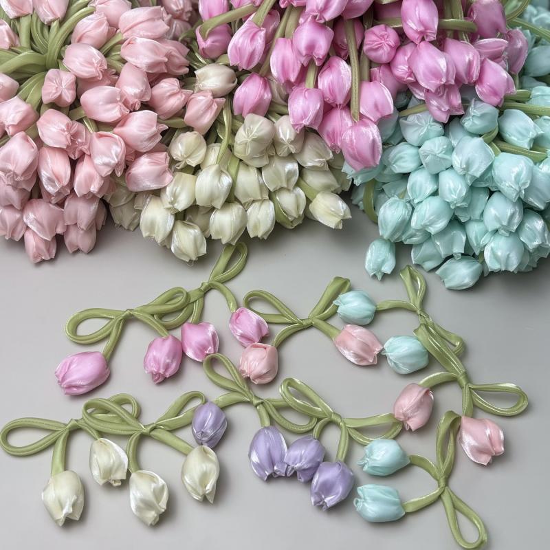 Pretty Tulip Flower Patch, Cute Floral Applique for Bags, Dress, Gown, Bow Knot DIY, Hats, Hair Accessories, Brooch, Clothing Sewing Supply