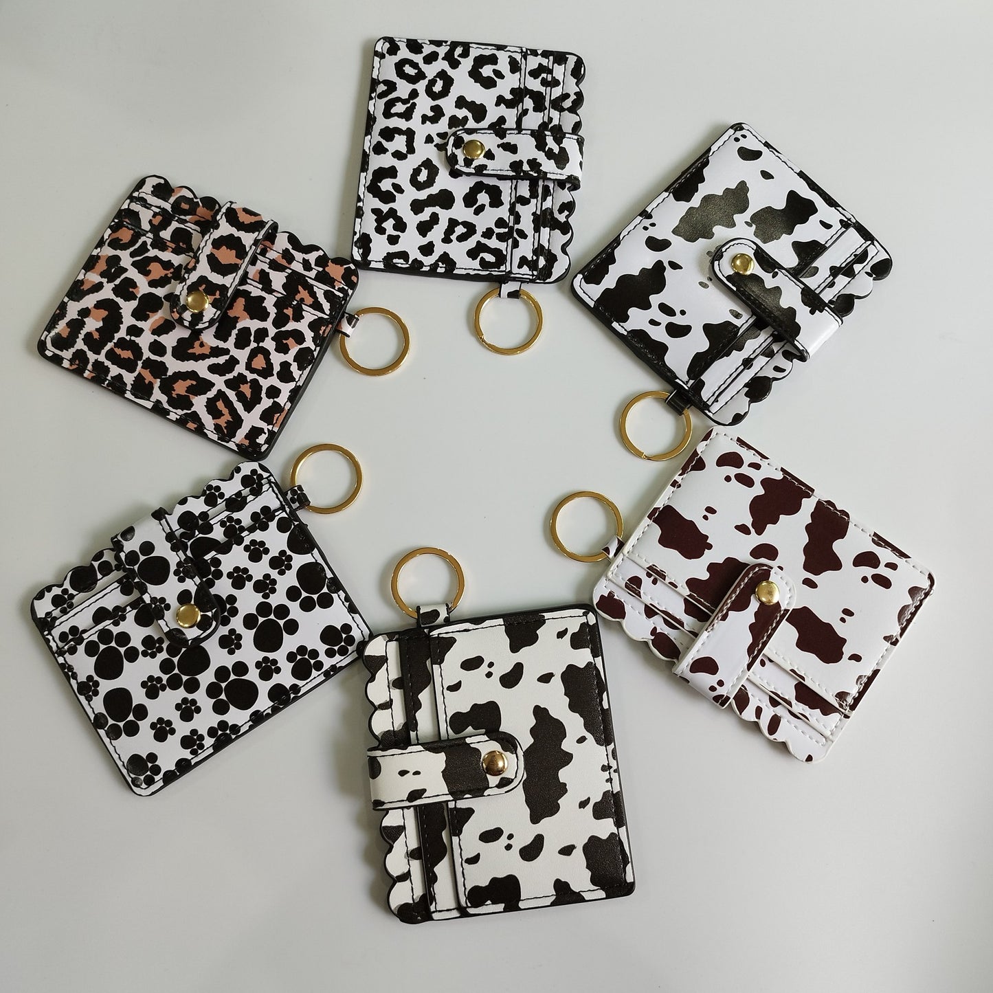 Leopard/Flower/butterfly Patterns Women Slim Credit Card Holder Mini Front Pocket Wallet Coin Purse Keychain