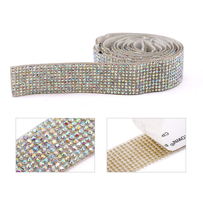 Self Adhesive Rhinestone Wrap Strip Roll Diamond Tape 1 Yard (91.44cm) 12 Row Super Sparkly Crystal For DIY Making