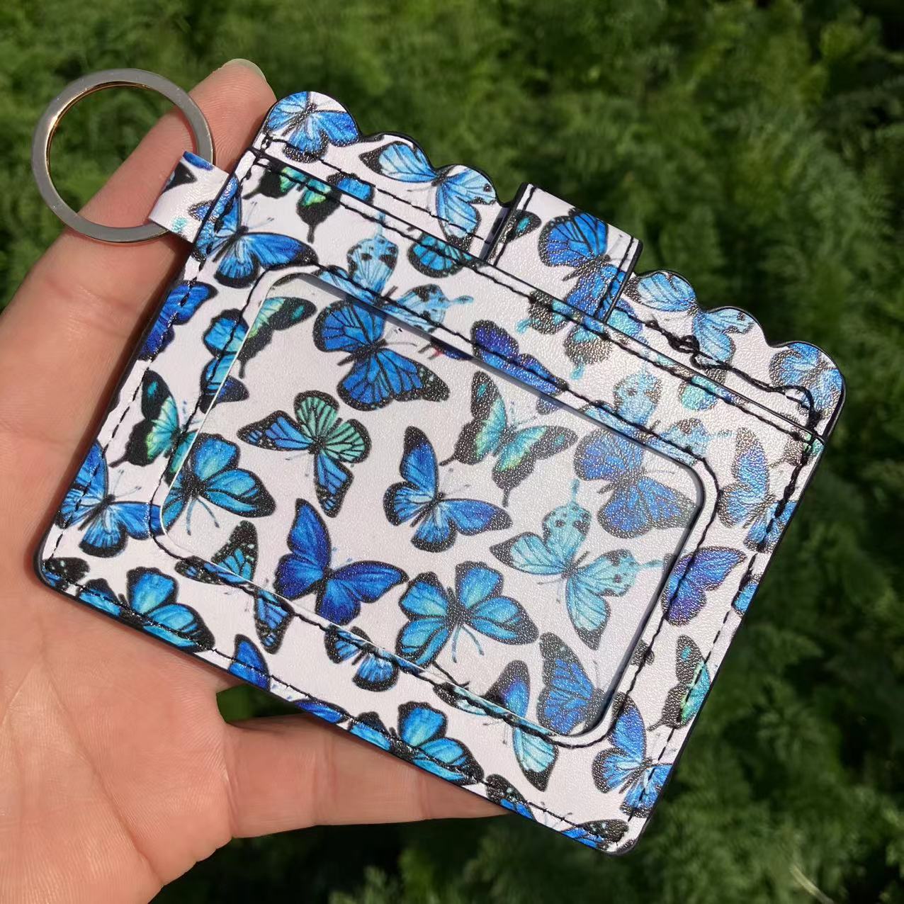 Leopard/Flower/butterfly Patterns Women Slim Credit Card Holder Mini Front Pocket Wallet Coin Purse Keychain