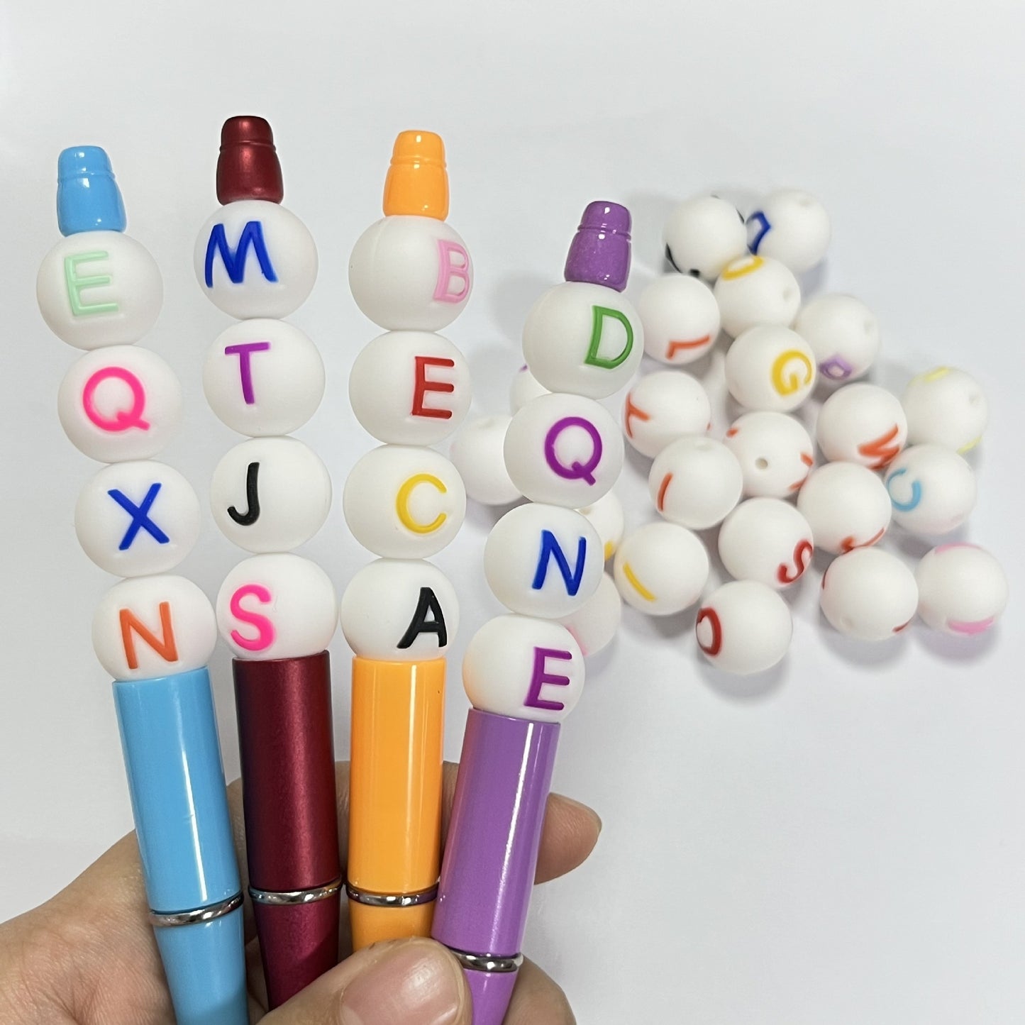 26pcs/pack Round Silicone Alphabet Letter Beads - DIY Keychain, Pen, Jewelry Making Beads