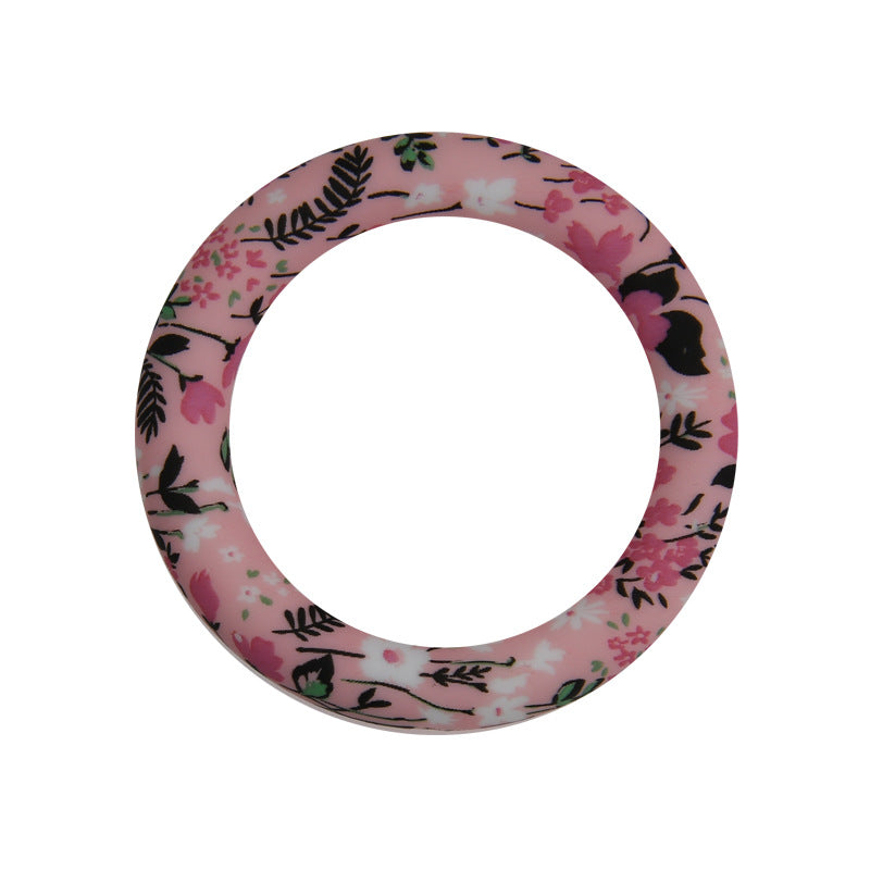 65mm Silicone Printed Ring, Round Silicone Solid Glitter Ring with 2 hole,Silicone beadable O rings,Silicone Loop for Car Hanging Charm Making