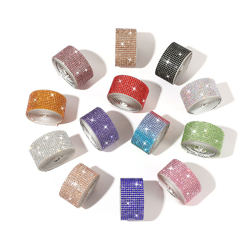 Self Adhesive Rhinestone Wrap Strip Roll Diamond Tape 1 Yard (91.44cm) 12 Row Super Sparkly Crystal For DIY Making