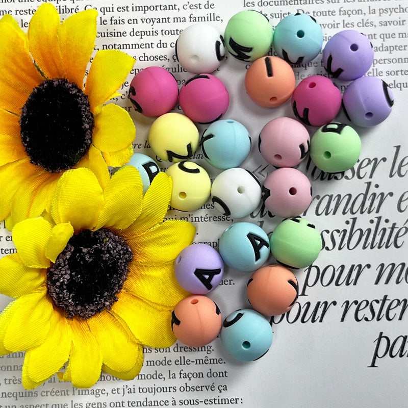 26pcs/pack Round Silicone Alphabet Letter Beads - DIY Keychain, Pen, Jewelry Making Beads