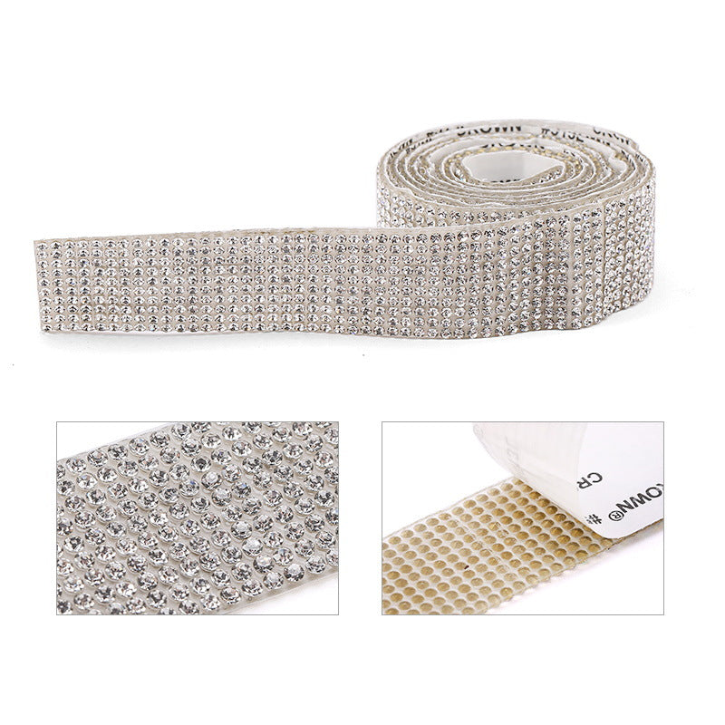 Self Adhesive Rhinestone Wrap Strip Roll Diamond Tape 1 Yard (91.44cm) 12 Row Super Sparkly Crystal For DIY Making