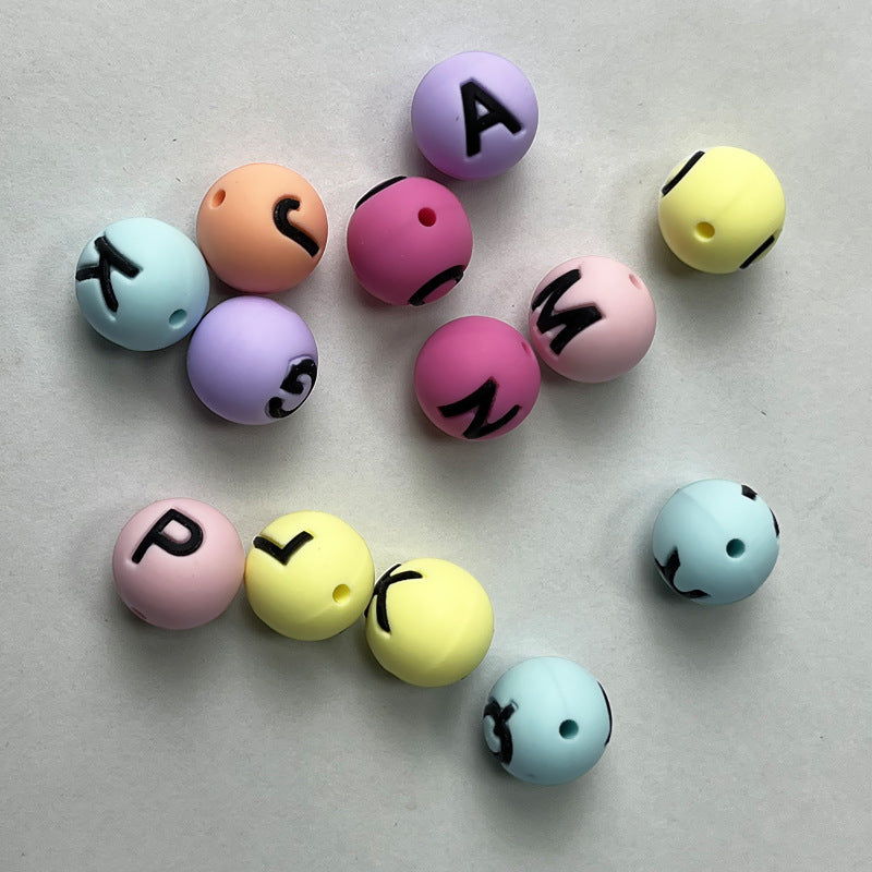 26pcs/pack Round Silicone Alphabet Letter Beads - DIY Keychain, Pen, Jewelry Making Beads