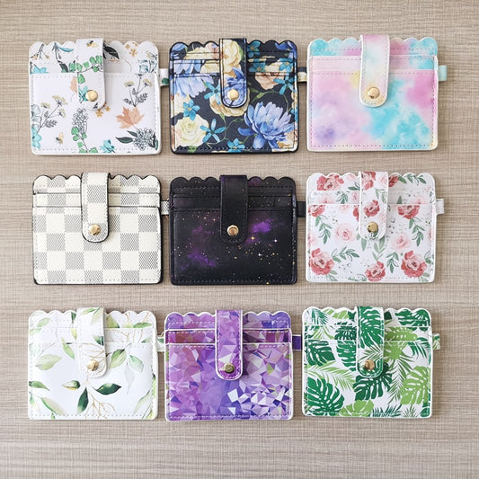 Leopard/Flower/butterfly Patterns Women Slim Credit Card Holder Mini Front Pocket Wallet Coin Purse Keychain