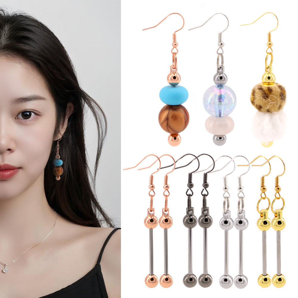 Personalized Custom DIY Metal Beadable Earrings Blank Bar Add Gems Jewels Quartz Beads Charm Novelty Stylish INS Beaded Earring