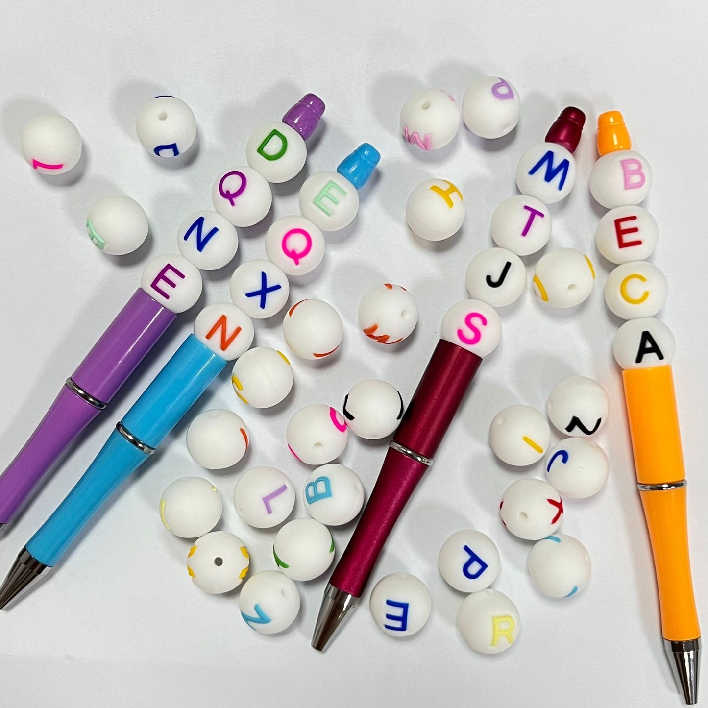 26pcs/pack Round Silicone Alphabet Letter Beads - DIY Keychain, Pen, Jewelry Making Beads