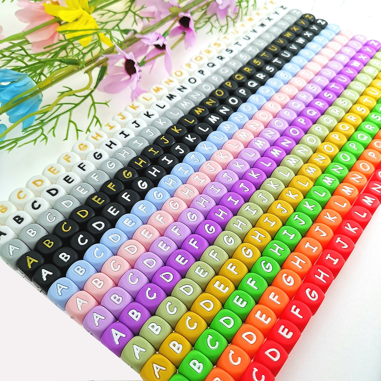 26pcs/pack 12mm Square Cube Letter Silicone Beads, Silicone Letters Beads, English Alphabet Letter Beads, Soft Loose Beads, Jewelry Craft Making