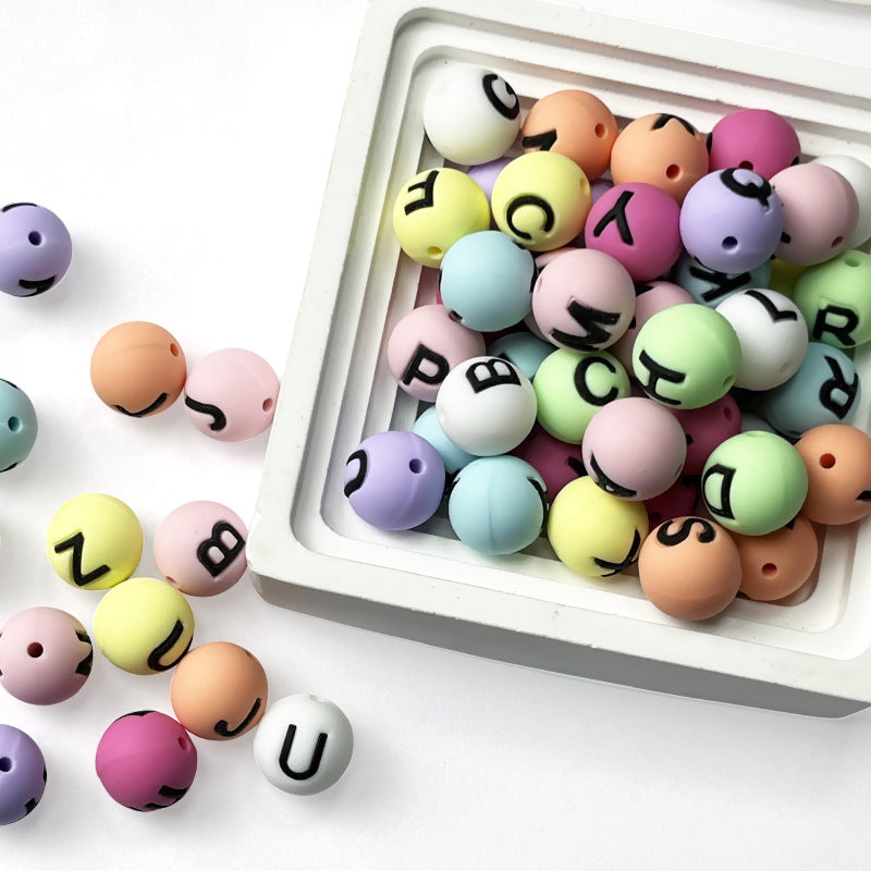 26pcs/pack Round Silicone Alphabet Letter Beads - DIY Keychain, Pen, Jewelry Making Beads