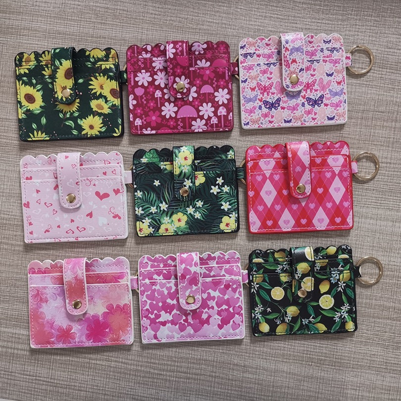 Leopard/Flower/butterfly Patterns Women Slim Credit Card Holder Mini Front Pocket Wallet Coin Purse Keychain