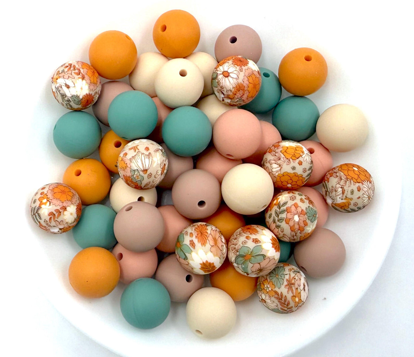 50pcs 15mm Silicone Solid and Printed Round Beads Mix Kits for Beadable Pen Keychain Car Charm Crafting Jewelry Making DIY Bracelet Wristlets Cup Charms Handmade Craft Supplies