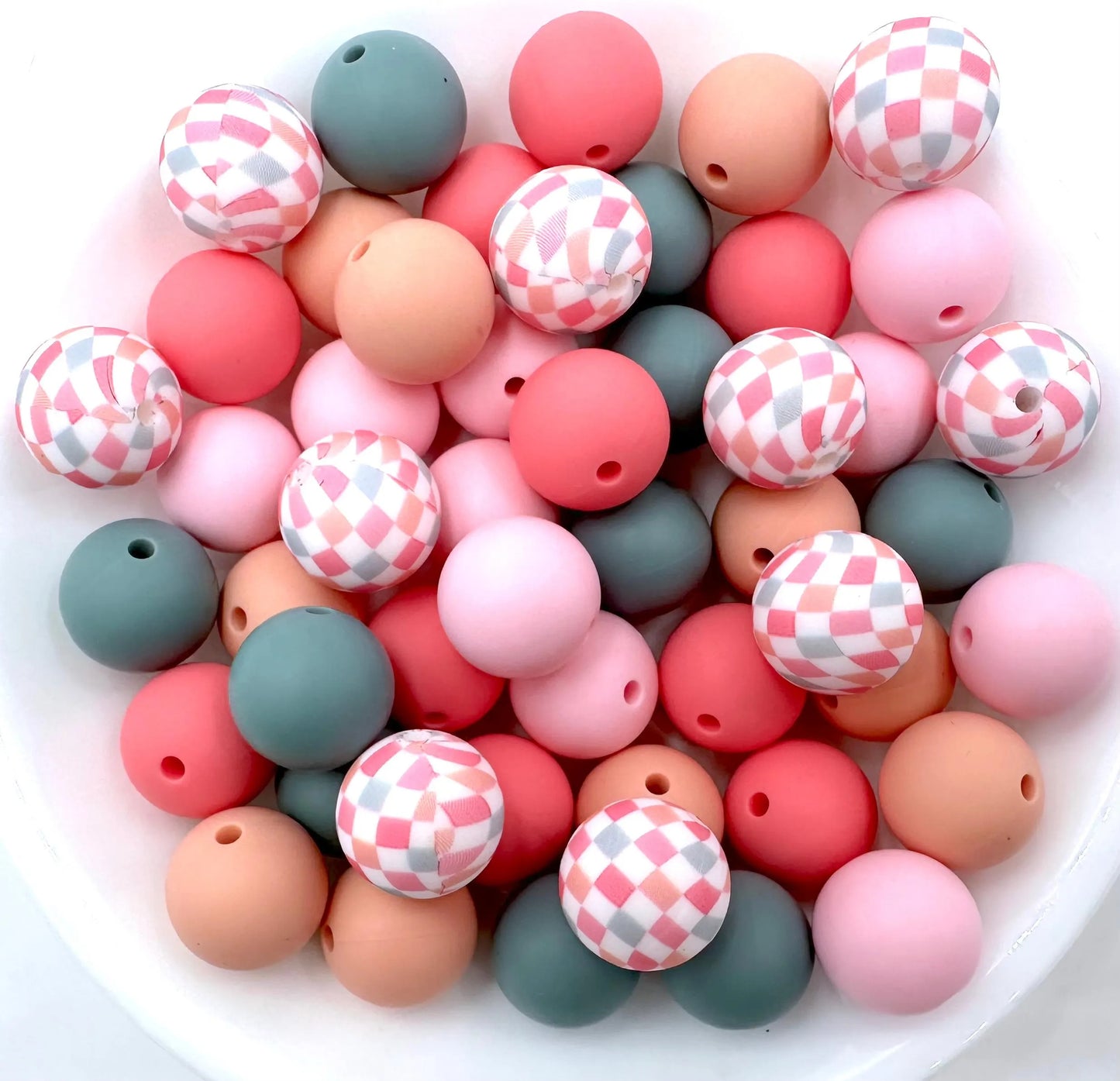 50pcs 15mm Silicone Solid and Printed Round Beads Mix Kits for Beadable Pen Keychain Car Charm Crafting Jewelry Making DIY Bracelet Wristlets Cup Charms Handmade Craft Supplies