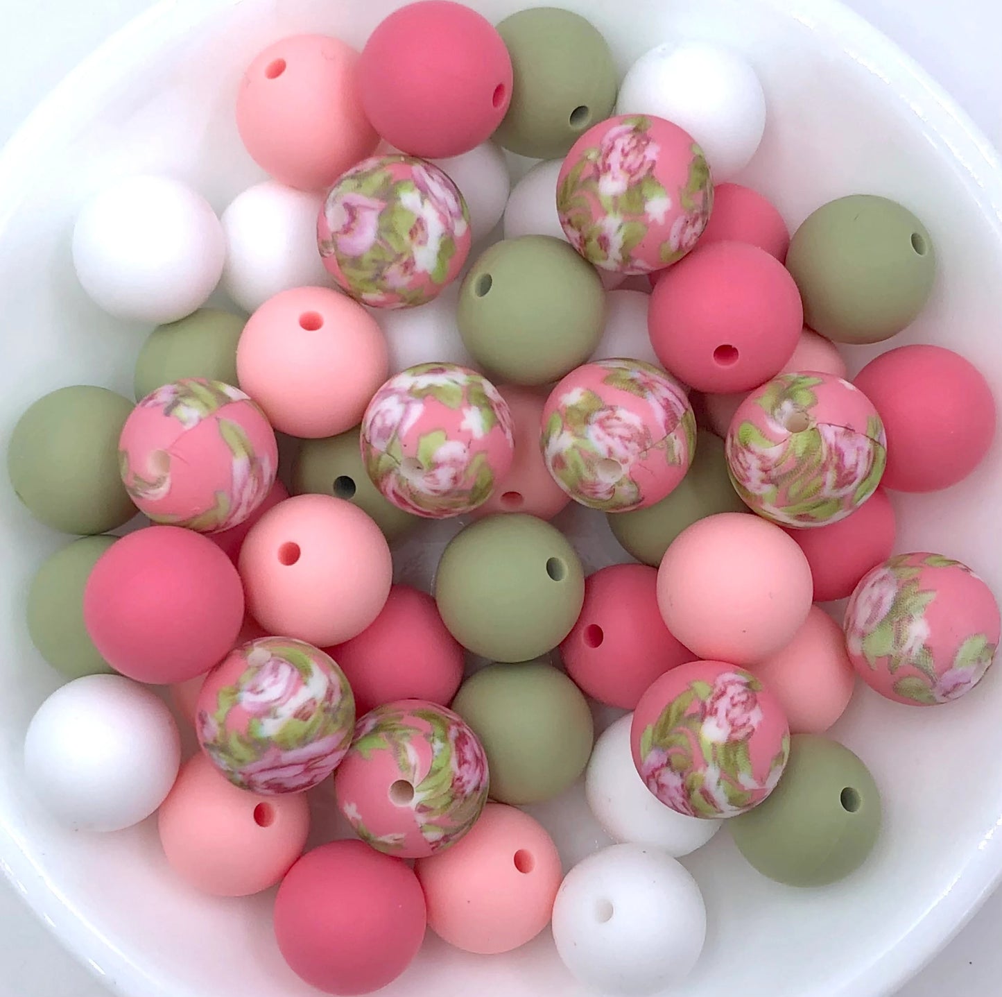 50pcs 15mm Silicone Solid and Printed Round Beads Mix Kits for Beadable Pen Keychain Car Charm Crafting Jewelry Making DIY Bracelet Wristlets Cup Charms Handmade Craft Supplies