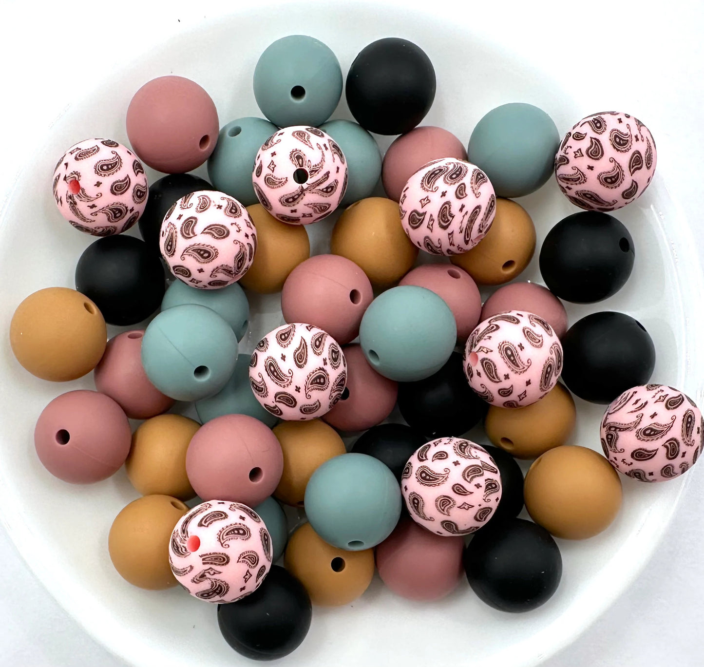 50pcs 15mm Silicone Solid and Printed Round Beads Mix Kits for Beadable Pen Keychain Car Charm Crafting Jewelry Making DIY Bracelet Wristlets Cup Charms Handmade Craft Supplies