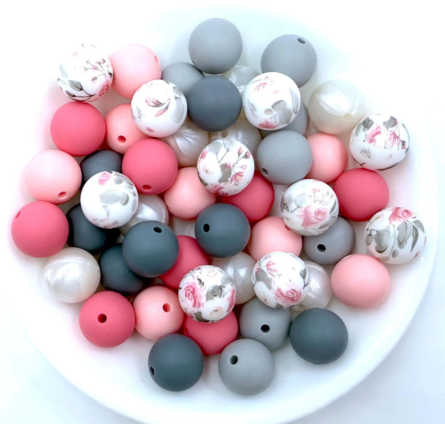 50pcs 15mm Silicone Solid and Printed Round Beads Mix Kits for Beadable Pen Keychain Car Charm Crafting Jewelry Making DIY Bracelet Wristlets Cup Charms Handmade Craft Supplies