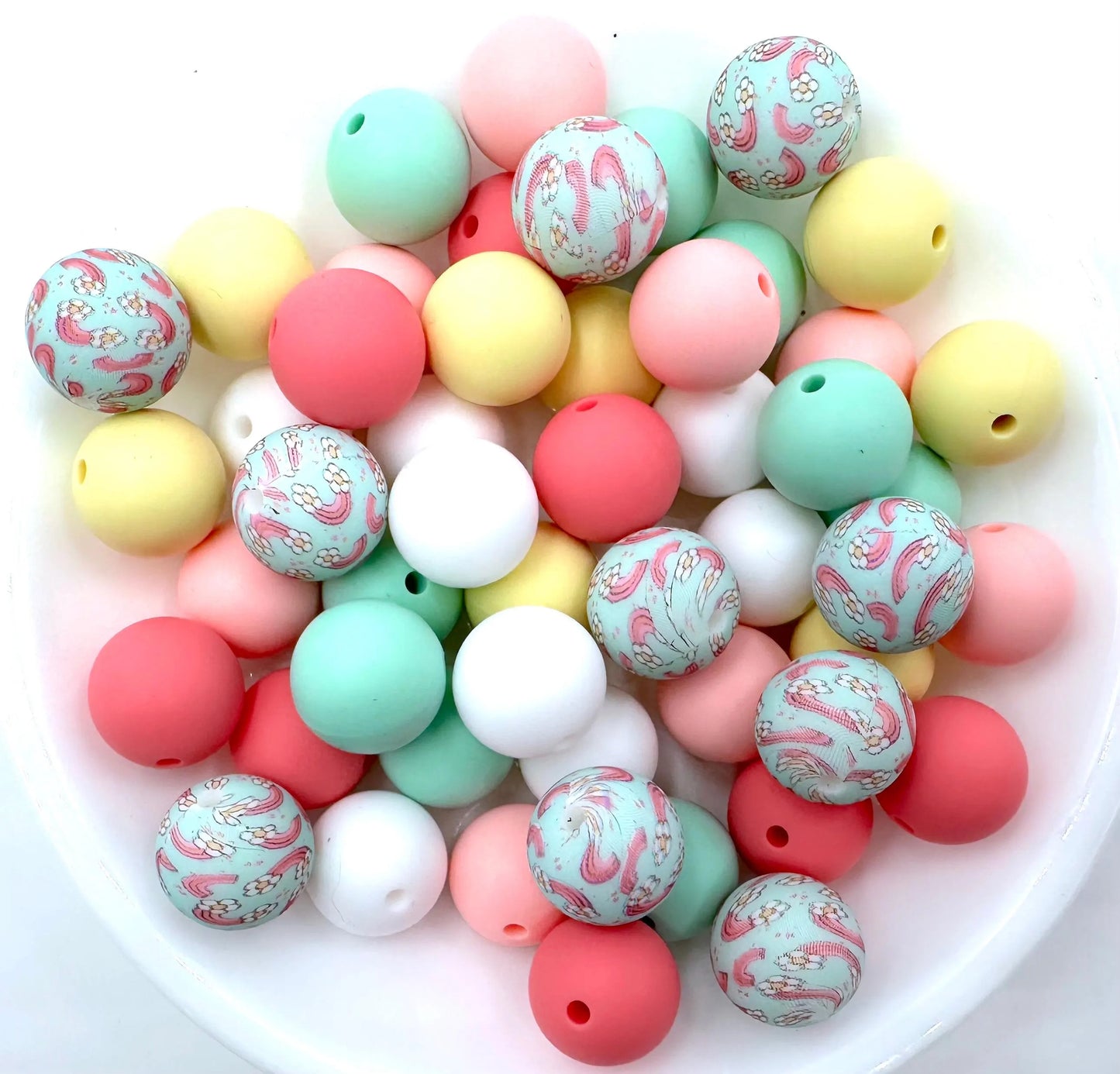 50pcs 15mm Silicone Solid and Printed Round Beads Mix Kits for Beadable Pen Keychain Car Charm Crafting Jewelry Making DIY Bracelet Wristlets Cup Charms Handmade Craft Supplies