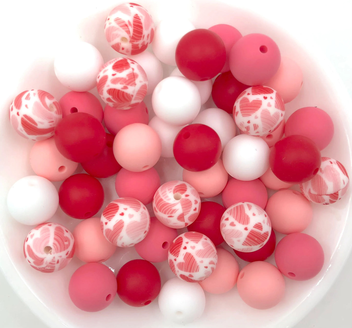 50pcs 15mm Silicone Solid and Printed Round Beads Mix Kits for Beadable Pen Keychain Car Charm Crafting Jewelry Making DIY Bracelet Wristlets Cup Charms Handmade Craft Supplies