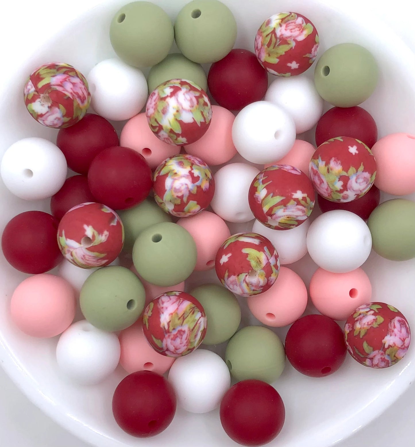 50pcs 15mm Silicone Solid and Printed Round Beads Mix Kits for Beadable Pen Keychain Car Charm Crafting Jewelry Making DIY Bracelet Wristlets Cup Charms Handmade Craft Supplies