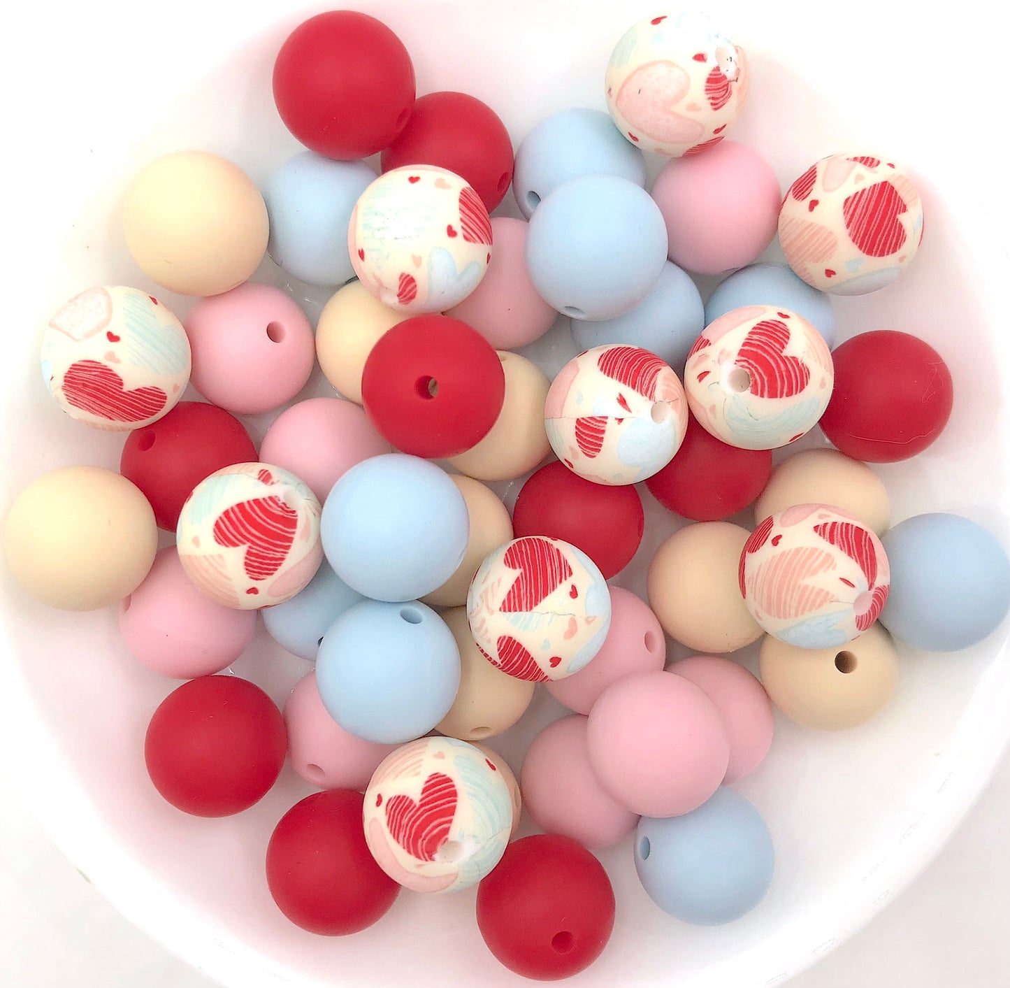 50pcs 15mm Silicone Solid and Printed Round Beads Mix Kits for Beadable Pen Keychain Car Charm Crafting Jewelry Making DIY Bracelet Wristlets Cup Charms Handmade Craft Supplies