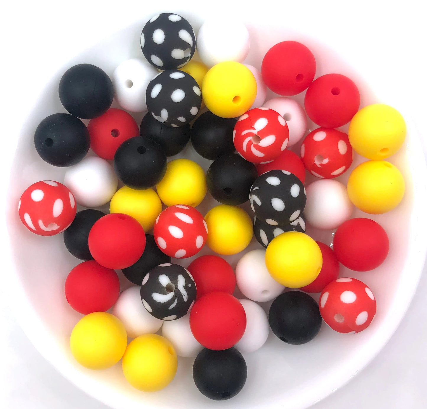 50pcs 15mm Silicone Solid and Printed Round Beads Mix Kits for Beadable Pen Keychain Car Charm Crafting Jewelry Making DIY Bracelet Wristlets Cup Charms Handmade Craft Supplies