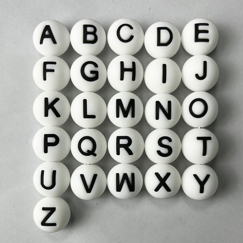 26pcs/pack Round Silicone Alphabet Letter Beads - DIY Keychain, Pen, Jewelry Making Beads