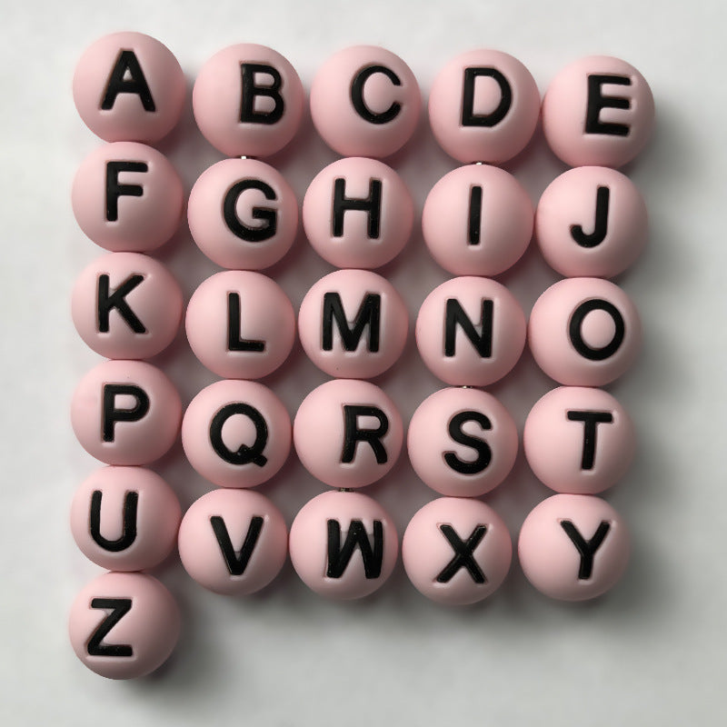 26pcs/pack Round Silicone Alphabet Letter Beads - DIY Keychain, Pen, Jewelry Making Beads