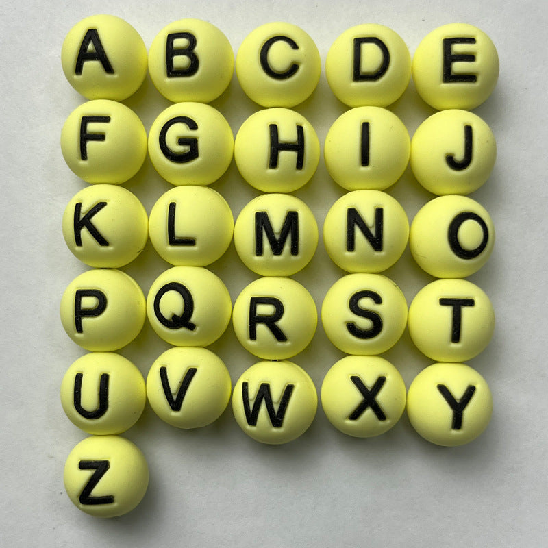 26pcs/pack Round Silicone Alphabet Letter Beads - DIY Keychain, Pen, Jewelry Making Beads