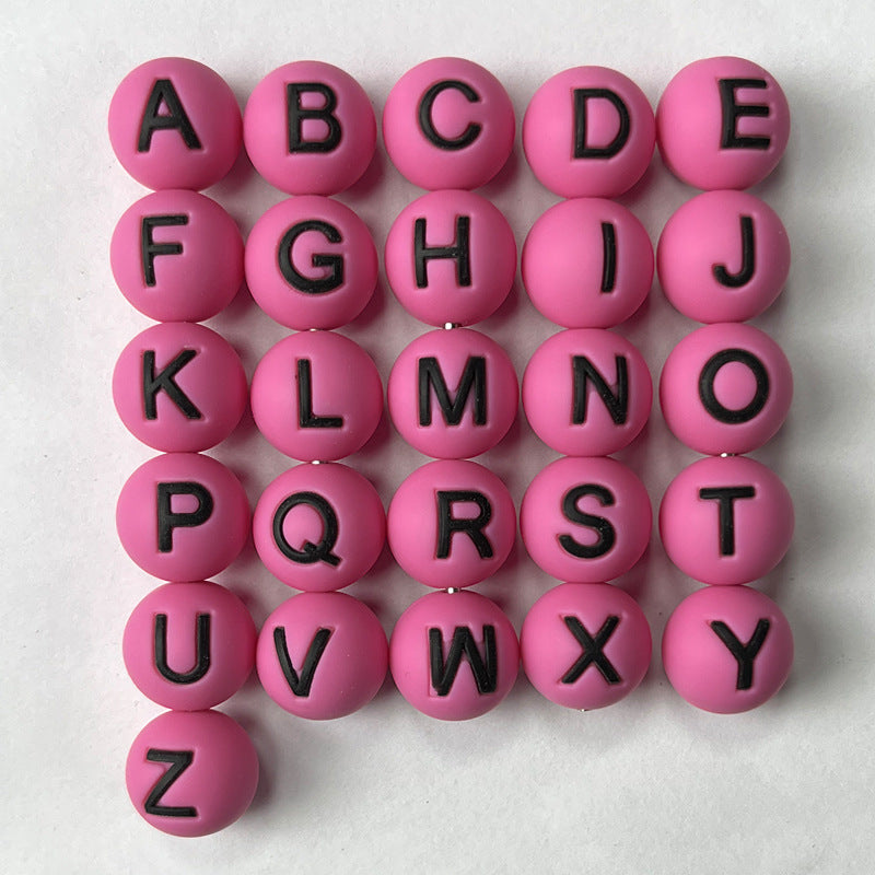 26pcs/pack Round Silicone Alphabet Letter Beads - DIY Keychain, Pen, Jewelry Making Beads
