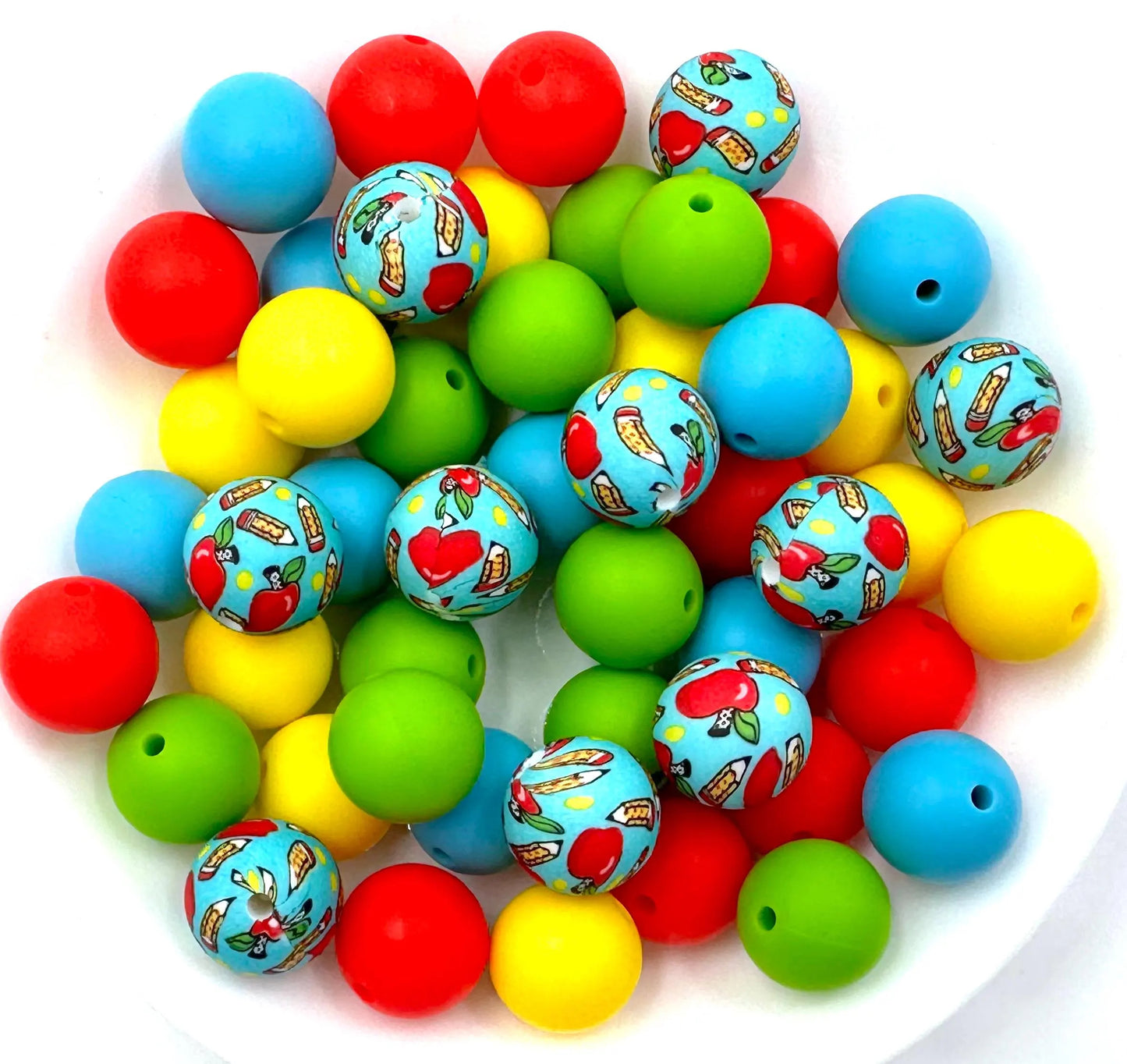 50pcs 15mm Silicone Solid and Printed Round Beads Mix Kits for Beadable Pen Keychain Car Charm Crafting Jewelry Making DIY Bracelet Wristlets Cup Charms Handmade Craft Supplies