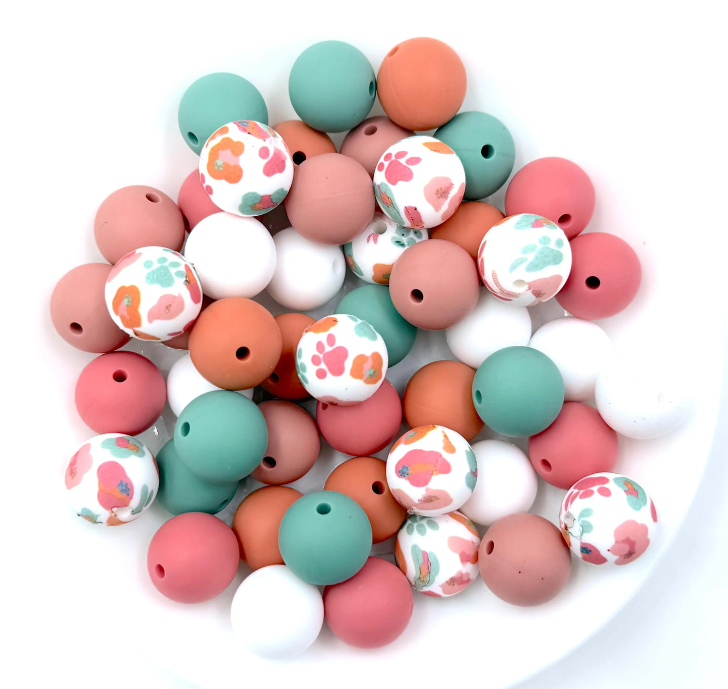 50pcs 15mm Silicone Solid and Printed Round Beads Mix Kits for Beadable Pen Keychain Car Charm Crafting Jewelry Making DIY Bracelet Wristlets Cup Charms Handmade Craft Supplies