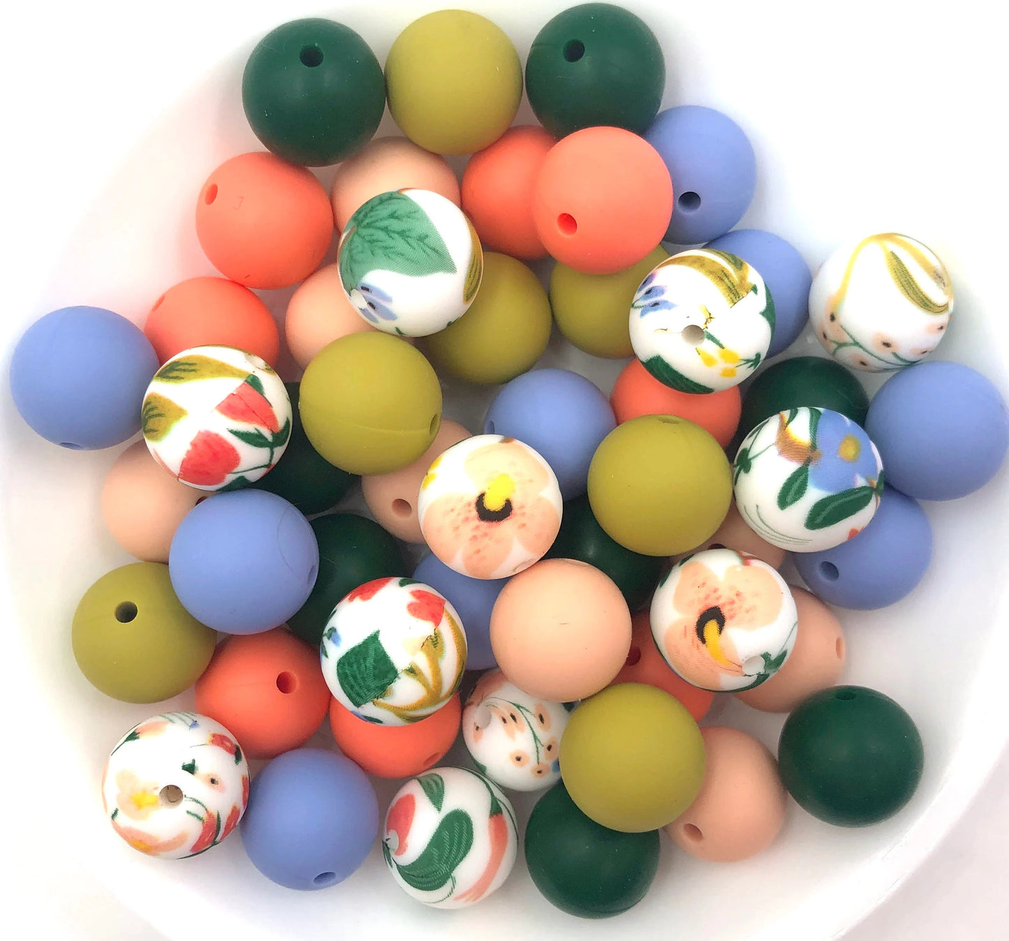 50pcs 15mm Silicone Solid and Printed Round Beads Mix Kits for Beadable Pen Keychain Car Charm Crafting Jewelry Making DIY Bracelet Wristlets Cup Charms Handmade Craft Supplies
