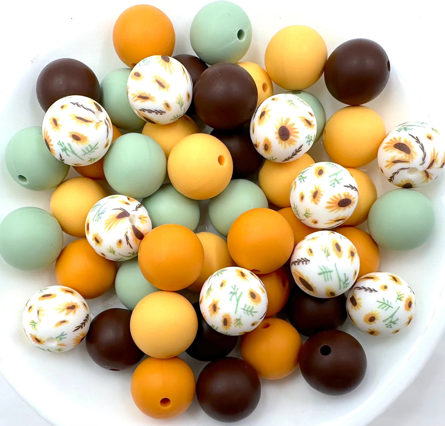 50pcs 15mm Silicone Solid and Printed Round Beads Mix Kits for Beadable Pen Keychain Car Charm Crafting Jewelry Making DIY Bracelet Wristlets Cup Charms Handmade Craft Supplies
